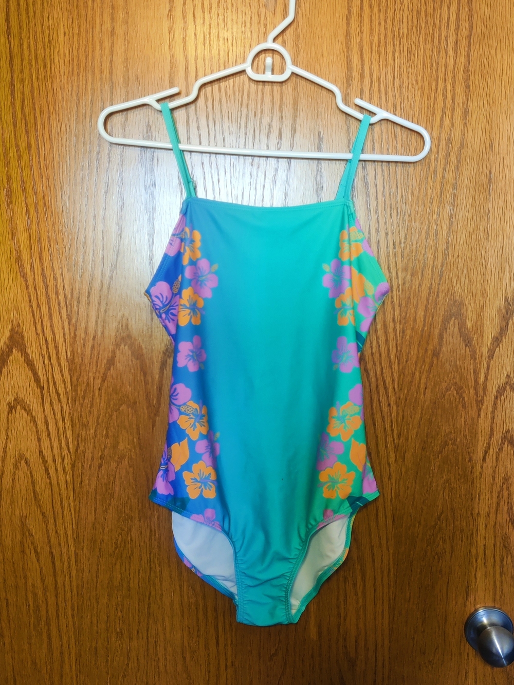 ( ⭐ 5/20) Old Navy Teal One-Piece Swimsuit with Orange and Pink Floral Panels